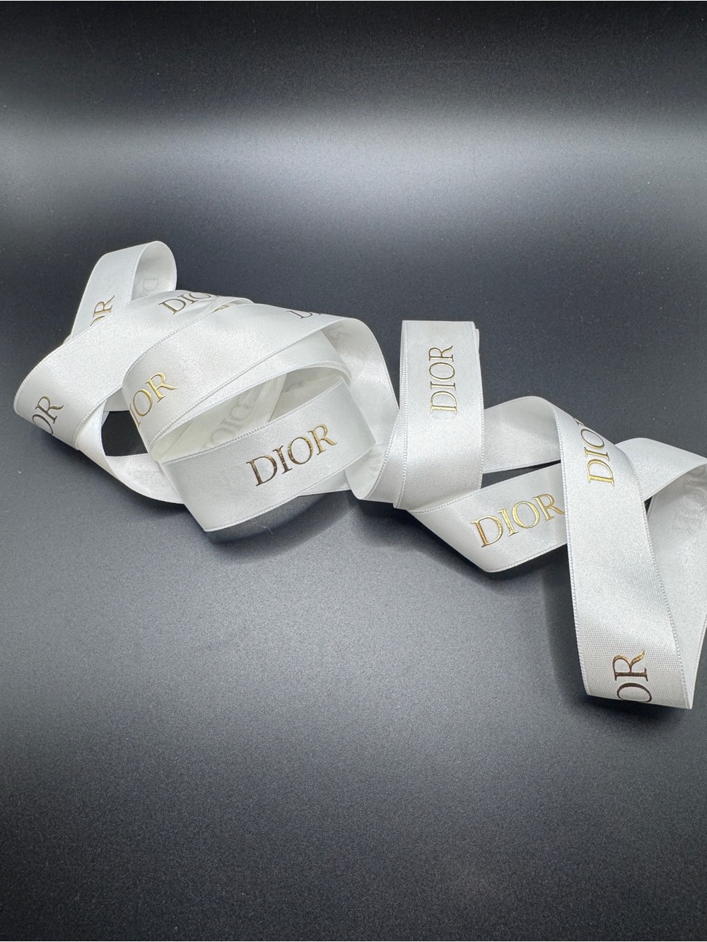 86” Dior White Satin Ribbon with Gold Logo